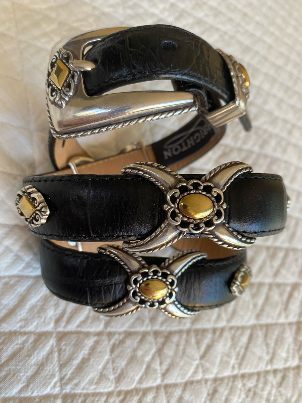 VTG Boho Western Black Leather Concho Belt Silver Gold Medallions Rodeo Retro 30